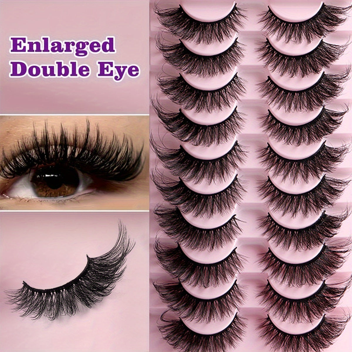 10 Pairs Cat Eye False Eyelashes Set, Russian DD Curl, Natural Fluffy Extra Thick, D Curl, 10-18mm Length, Reusable, Easy to Apply, Unscented, Beginner Friendly, Multiple Pairs for Dramatic Eye Makeup Effect